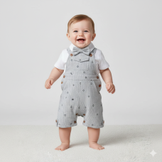 F08892INF: Baby Boys Dungaree & Bodysuit Shirt With Bow Tie Outfit (12-24 Months)